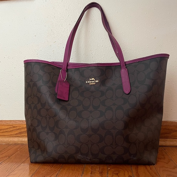 Coach Handbags - Coach Brown and Purple Signature Tote